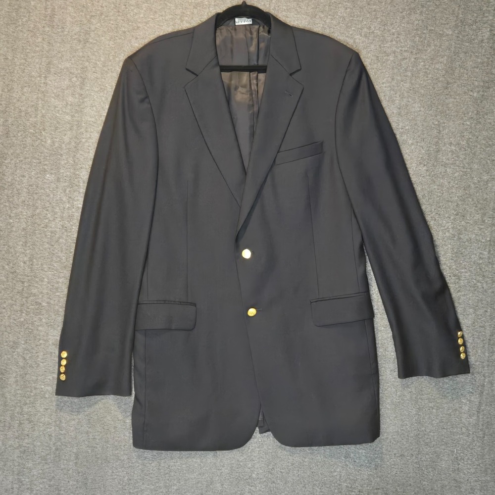 Jos A Bank Blazer Men 44 XL Blue Wool Signature Collection Gold Button Jacket